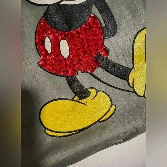 Disney Animations Army Green Tote Bag NWT Classic Glitter Sequin Mickey Mouse - Picture 3 of 9